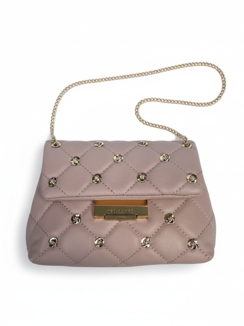 Ted Baker London Ginn Quilted Leather Crossbody‎ Bag Pink Rose Gold Studded NWT